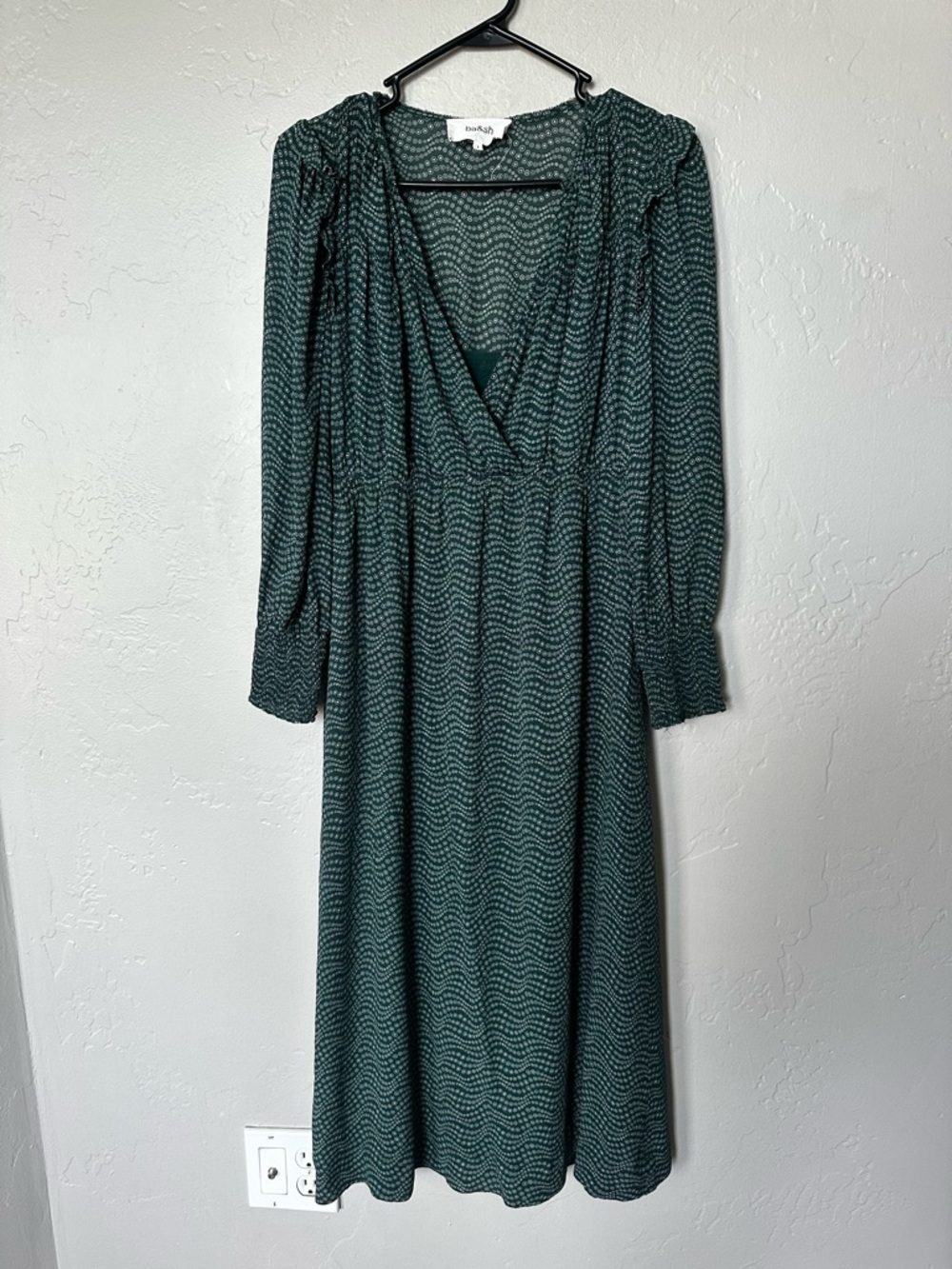 ba&sh Lucy Gathered Printed Georgette Midi Dress In Emerald